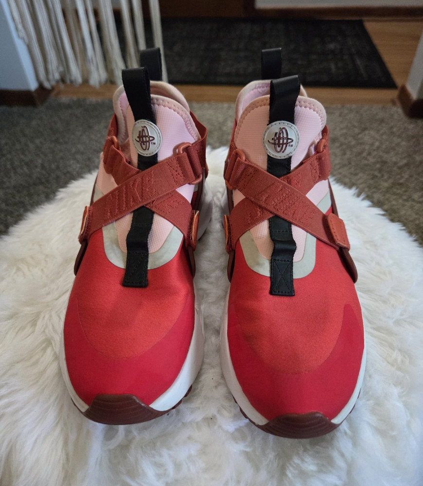 Nike Red Solid Mid Top Athletic Sneakers Hook & Loop Strap Teens
