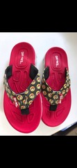 BUC-EE’S Unisex Kids Red Black Flip Flop Sandals Logo Print size 13