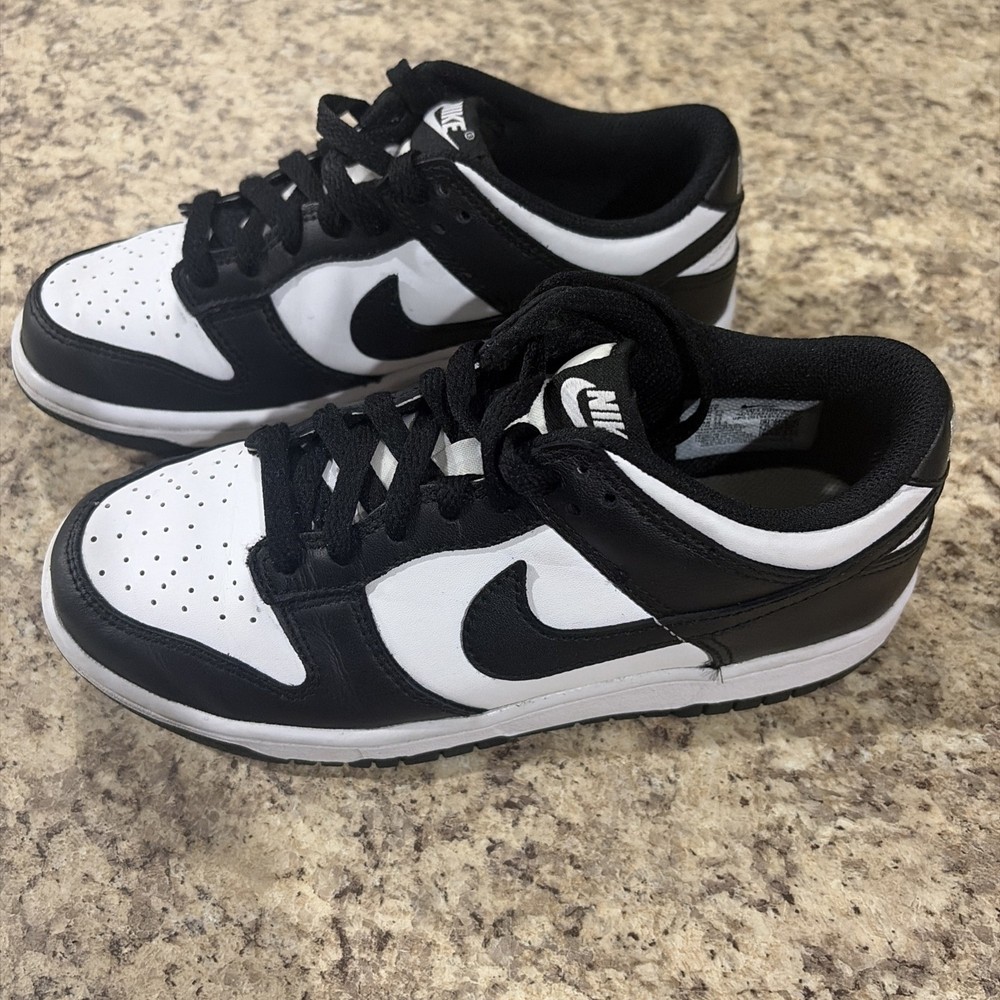 Nike Dunk Low Retro Black White Leather Sneakers Shoes CW1590-100 Size 4y