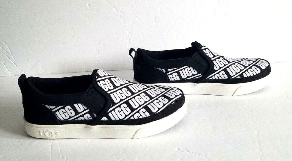 UGG Youth Suede Canvas Black with White Unisex Logo Slip On Shoes Size 5