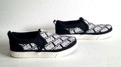 UGG Youth Suede Canvas Black with White Unisex Logo Slip On Shoes Size 5