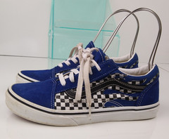 Vans Kids Old Skool Reflect Check Flame Blue Sneakers Size Juniors Size 6