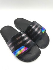 Adidas Originals Adilette Slide J Black Sequins Youth Slide GW1444 sz 4-7