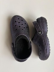 Crocs Classic Lined Glitter Clog Kids Sparkling Purple Iridescent Sz J2 kid shoe