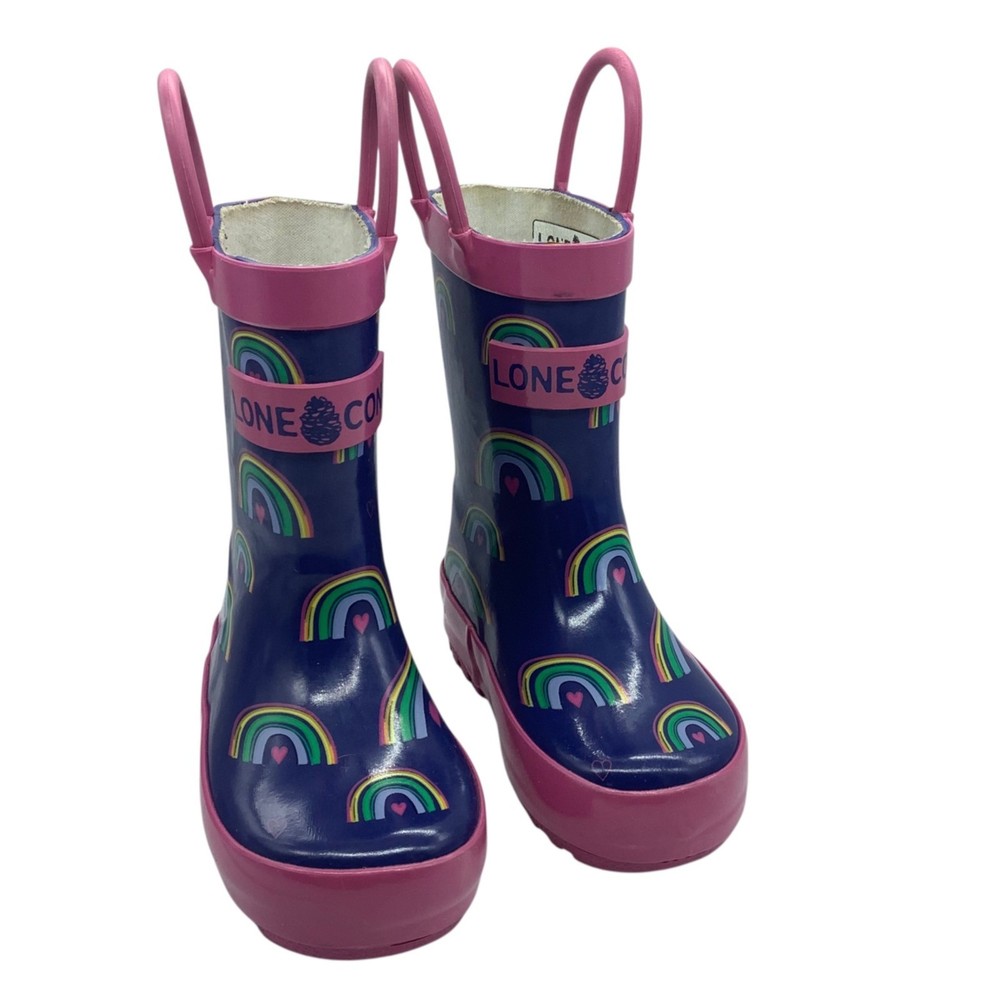 Lone Cone Kids Rain Boots Rainbow Print Navy Pink Rubber US 4