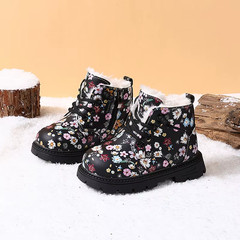 New Winter Children Snow Boots Leather Flower Warm Plush Toddler Kids Shoes Non