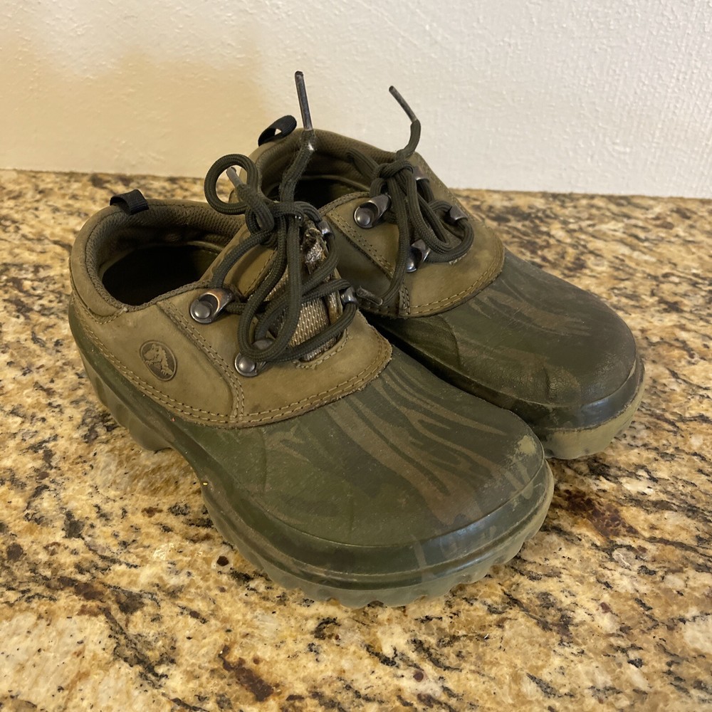 Crocs Camo Axle All Terrain Green Brown Leather/ Croslite Lace Shoes Sz M 2/W 4