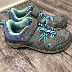 Merrell Trail Chaser Big Kids Leather Hiking Shoes Gray/Teal/Purple Sz 5 Youth