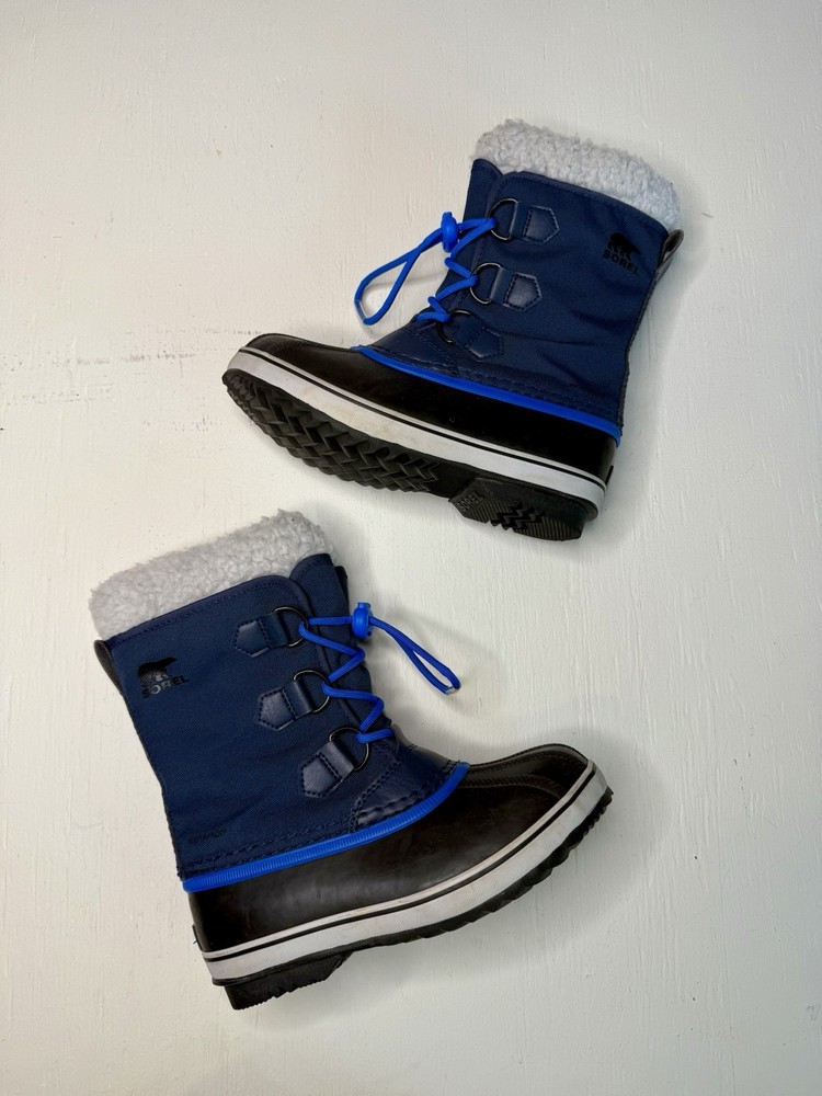 SOREL Yoot Pac Navy Nylon Waterproof Fleece Lined Kids Snow Boots Sz 2 MSRP $90