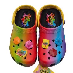 Crocs Gushers Classic Clogs with Jibbitz Charms Kids Size J4 Colorful Shoes