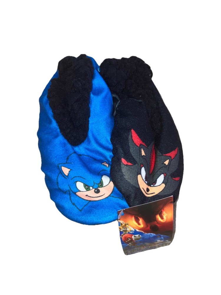 Sonic 3 The Hedgehog And Shadow Slipper Socks Sz Youth 13/1 Black & Blue~New