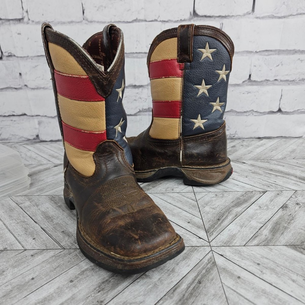Durango Kids 13.5 Western Boots 8″ shaft Brown USA Flag Design July 4th Patriot