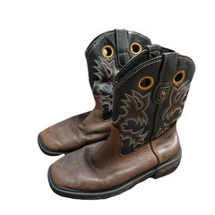 Dan Post Cowboy Buckaroo Square Toe Boots Size Youth 5.5 D Brown Leather Western