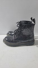 Dr Martens Kids Size 2 Glitter J Black Air Ware Combat-Boots Zip-Sides EUR 33