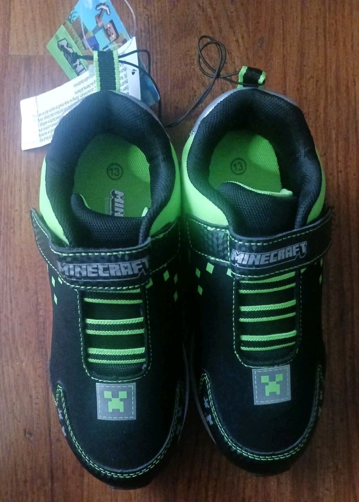 Minecraft Creeper Kids Athletic Sneaker Size 13 Black/Green Hook & Loop Low Top