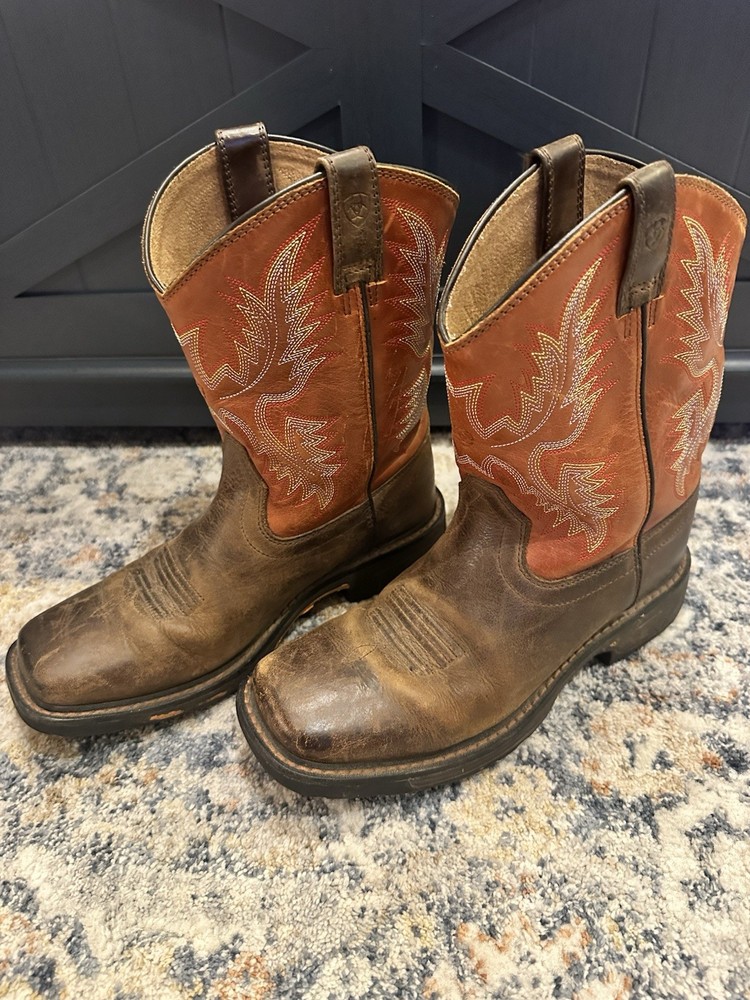 Ariat Workhog Boots Youth 4 Brown Orange Western 10007837