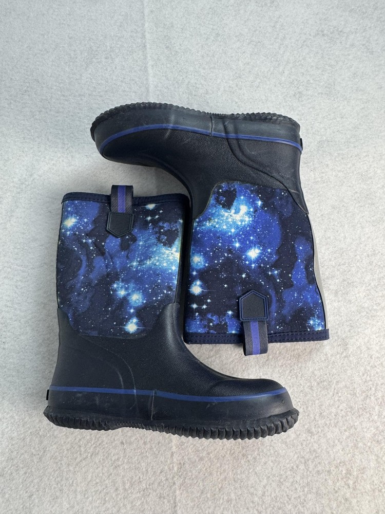 Lands‘ End Rain Boots Kids Size 3 Blue Galaxy Space Print Rubber Waterproof