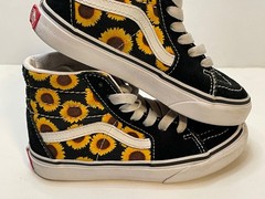 Vans Off The Wall high top skateboard shoes youth 13 flowers 507698 black white