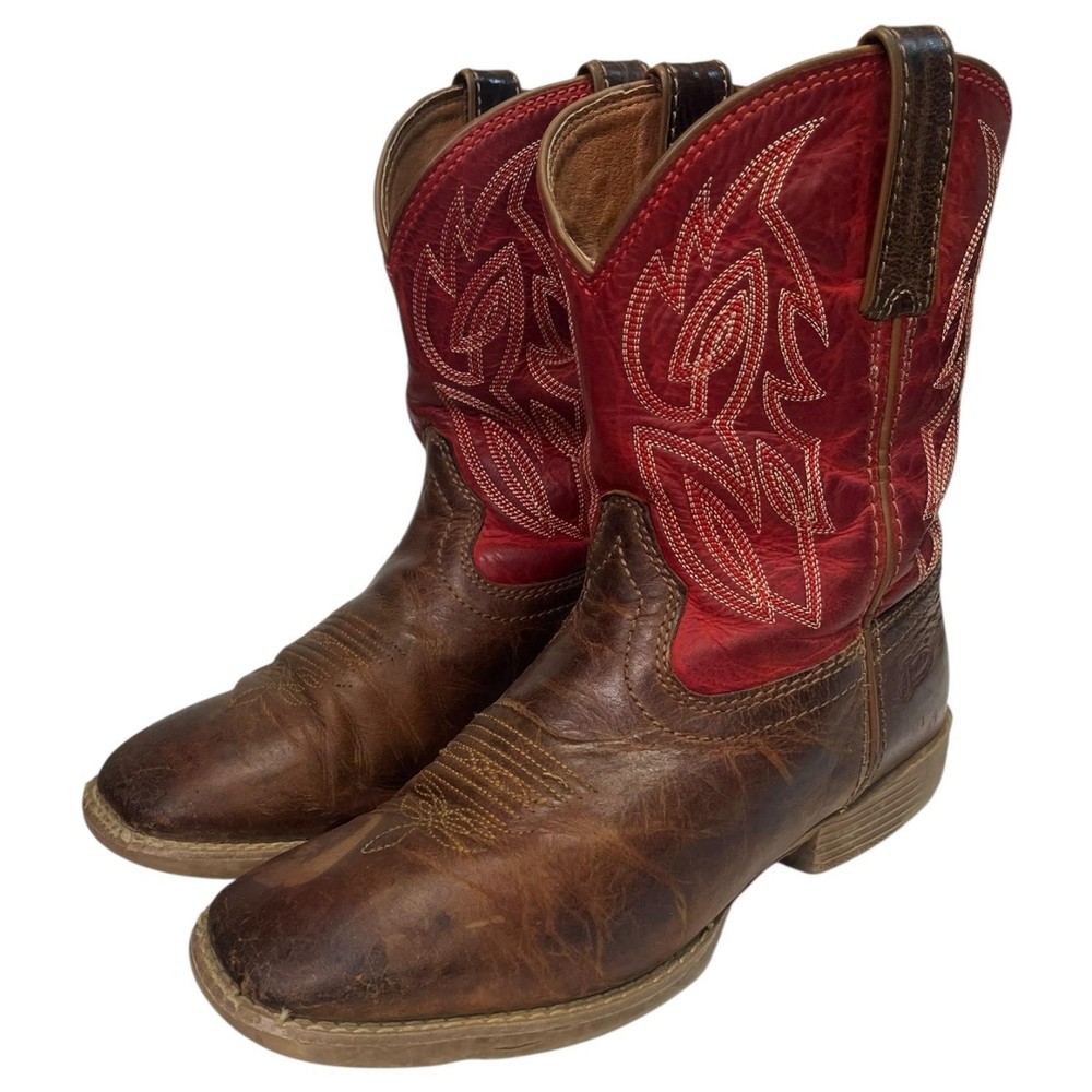 Justin Boots Boys Boots 5D Western Cowboy Embroidered Leather Square Toe Rodeo