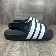 Adidas Adilette ESTRAP C Kids Size 1 Black White Striped Backstrap NEW GZ5245