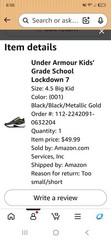 Under Armour UA GS Lockdown 7 Basketball Sneaker Black/Gold 4.5Y Low Top