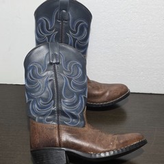 Cody James Blue/Brown Leather Pull On Western Unisex Youth Boots 4