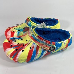 Crocs Kids‘ Classic Lined Marbled Clog Sulphur/Multi Tie-Dye Blue Fur Size 3