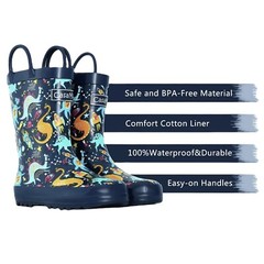 CasaMiel Rain Boots 2.0 Monster Blue Space Dinos Planets Unisex Kids Boots Sz 2