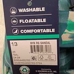Rugged Shark BYB RS Sandal Teal White Unisex Kids Size 13 Washable Floatable