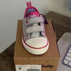Weestep L Top Paillette-S Low Top Hook & Loop Glitter Sneaker Silver US 8