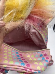 Under One Sky Unicorn Backpack 11×9 X4.5 Pink With Colorful Hearts,a Pom Pom