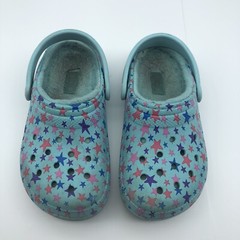 Crocs child sz 11 star classic clogs blue lined slip on