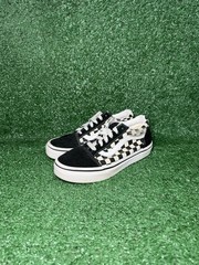 Vans Old Skool Checkerboard Kids Size 2Y Black White Skate Shoe Casual Sneakers