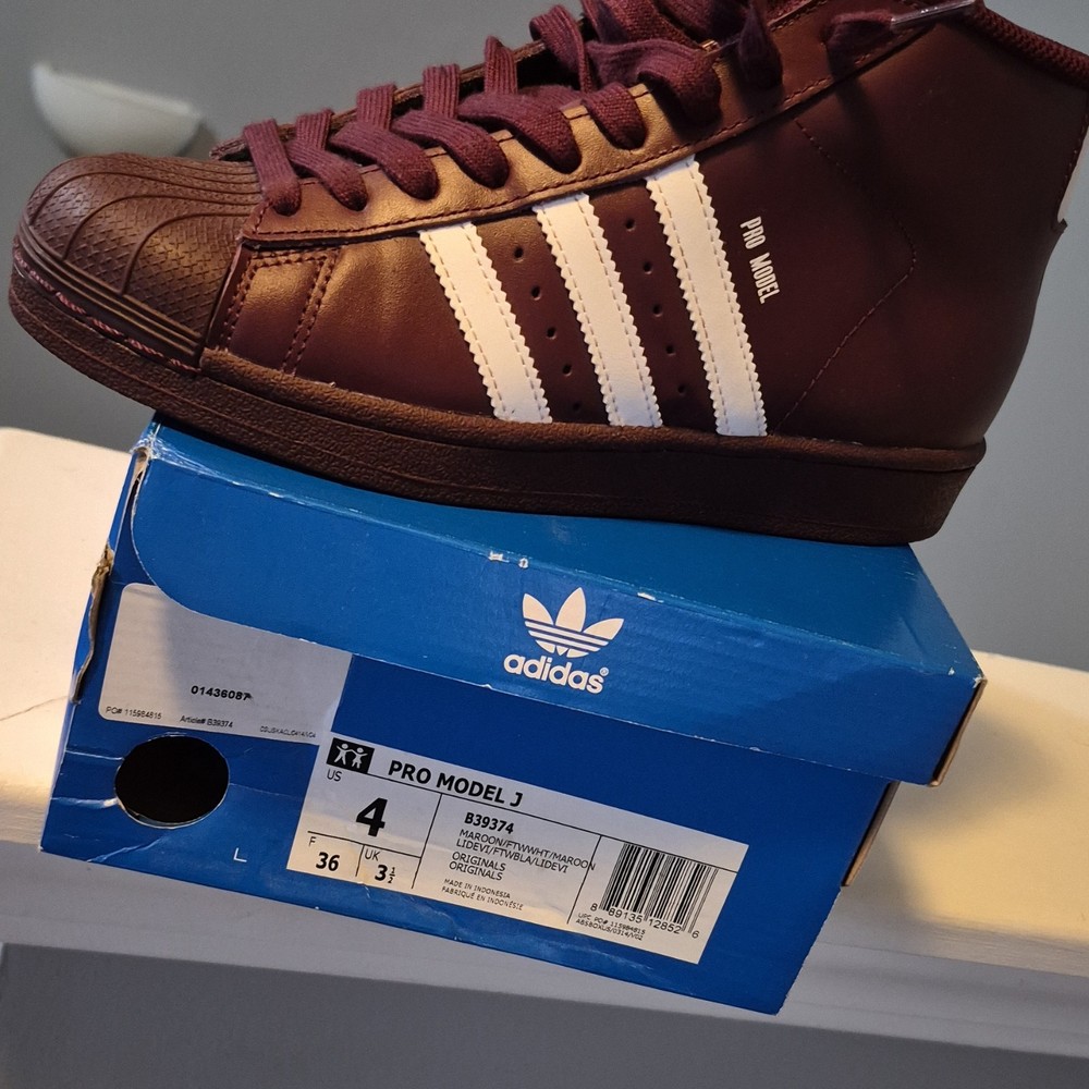 adidas Pro Model J Maroon White Leather High Top Unisex Kids Sneakers US 4