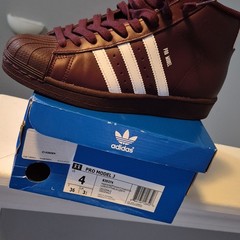 adidas Pro Model J Maroon White Leather High Top Unisex Kids Sneakers US 4