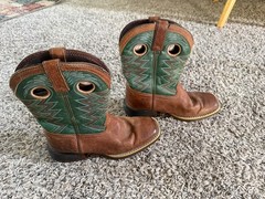 Durango 8” Kids Western Boots Leather Tan/Turquoise US Size 2 WORN IN