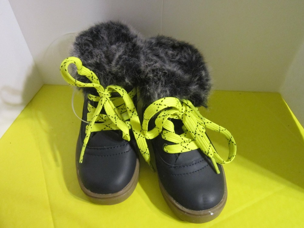 Cat & Jack Toddler Quilted Nylon Furry Lined Lace-Up Winter Ankle Boots Blue 7