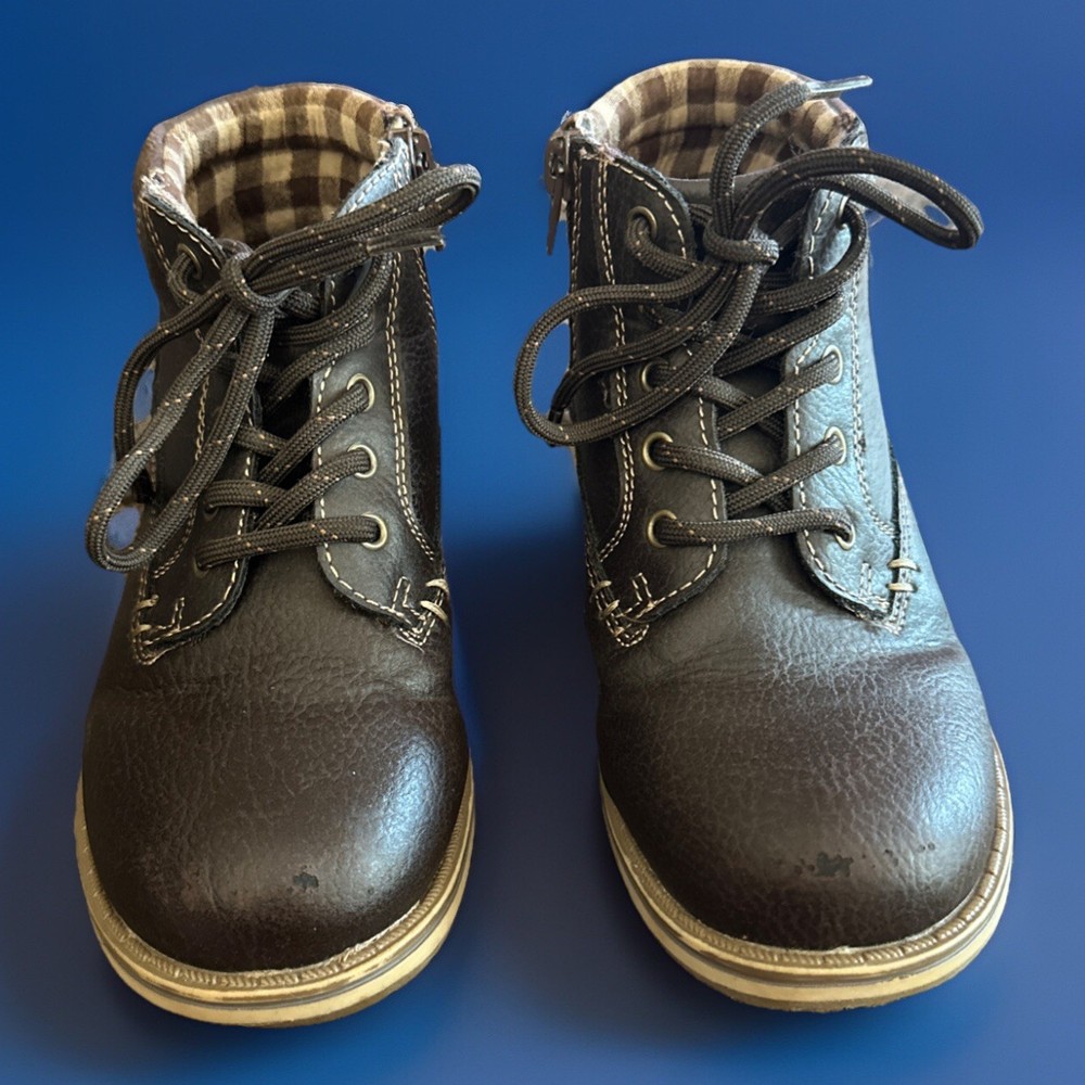 Eddie Bauer Kids Boots Coffee Brown Easy Side Zip with Front Lace Up