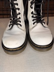 Dr Doc Martens Youth Size 1 Combat Boots White Leather Lace Up Side Zip 1460J