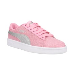 PUMA Smash V2 Glitz Glam Glitter Lace Up Youth Girls Pink Sneakers Casual Shoes