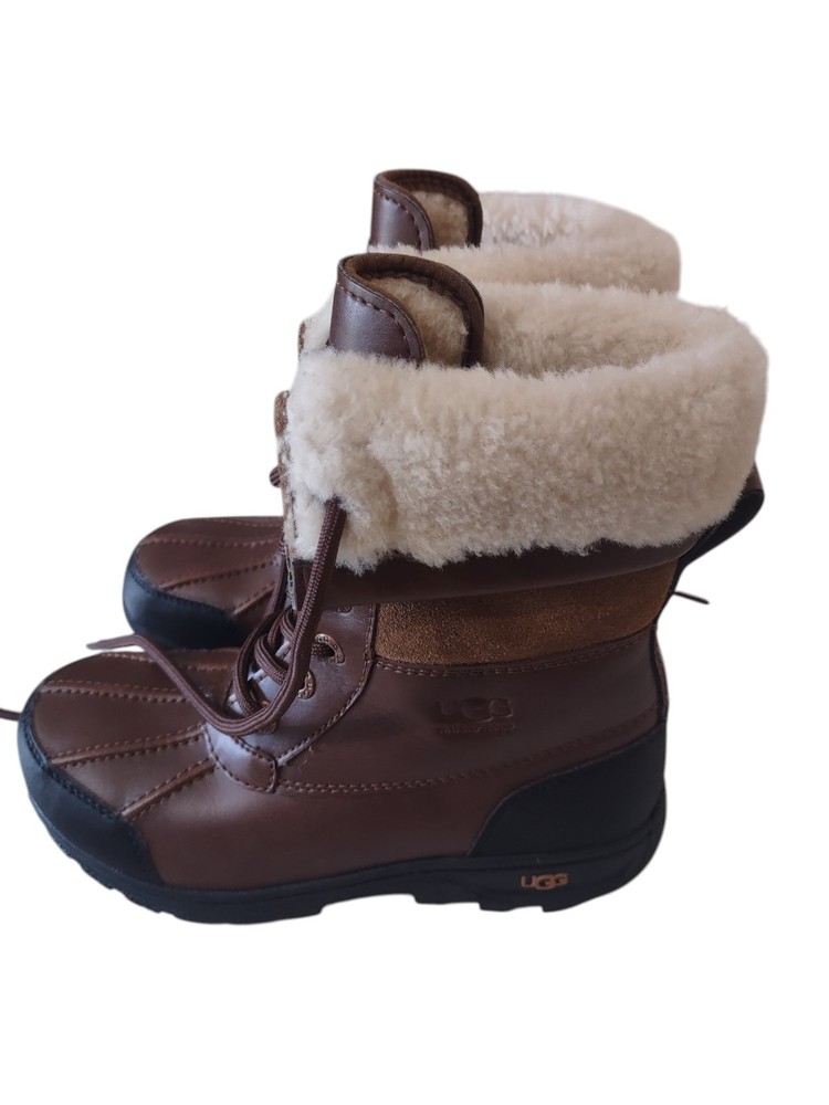 UGG Kids Boots Leather Shearling Lace Up BUTTE II CWR Girl Boy Size 2 Waterproof