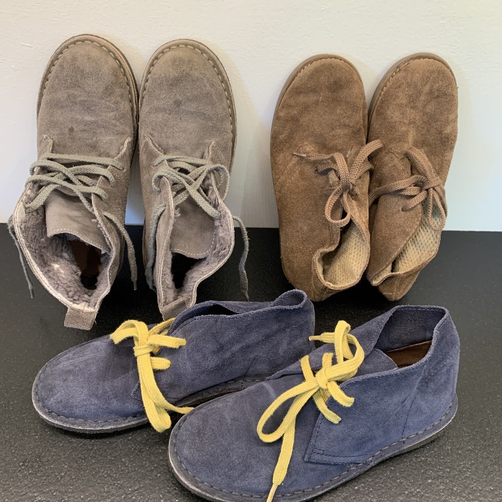 Crewcuts Suede Boot THREE Pairs Lot Shoes Kids Size 2 Blue Brown Grey Shearling