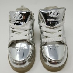 Heelys Premium Lights Lo Light Up Wheeled Shoes Sneakers Chrome Silver Youth 1