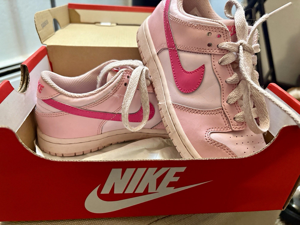 Nike Dunk Low (PS) Kids Pink Leather Low Top Lace Up Sneakers US 1.5Y EU 33