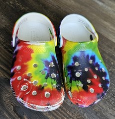 Crocs Classic Clog Kids C9 Rainbow Tie Dye Slip On Shoes Multicolor