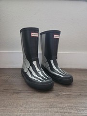 Hunter Kids Fitst Classic Skeleton Rain Boots Blacl Silver Kids Size 13