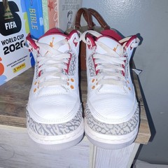 Jordan Air Jordan 3 Mid Top Sneakers 4.5Y White/Red/Gray Leather 398614-126