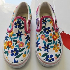 Vans Off The Wall Custom Made Floral Slip-On Youth Size 1