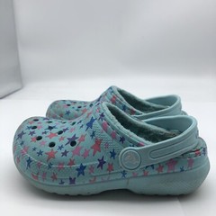 Crocs child sz 11 star classic clogs blue lined slip on