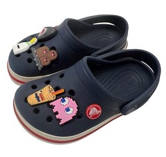 Crocs Crocband Clogs Kid Navy Blue & Red Rubber Slip-On Comfort C8 W/ Charms